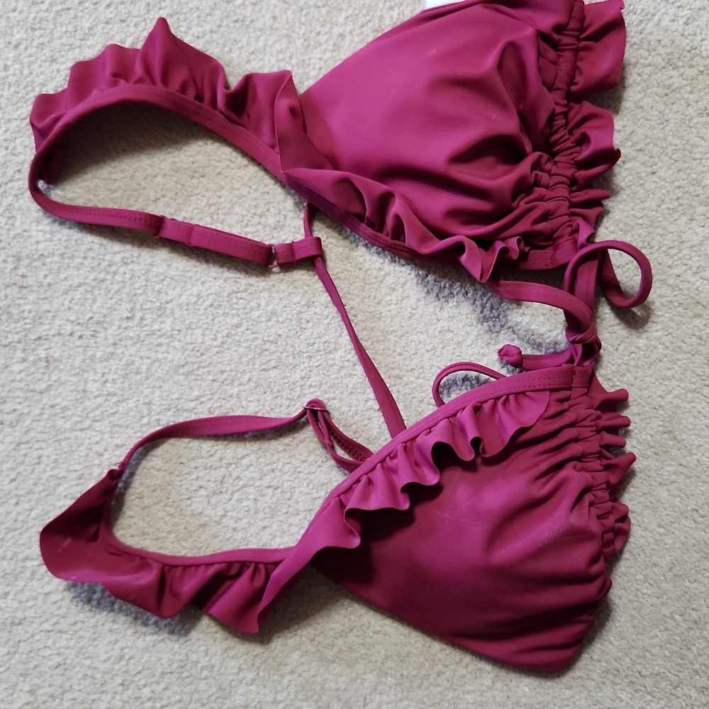String Bikini Swim Suit top for Women - Ruffle-Trimmed Triangle  - Medium